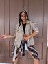 Oversize, leather imitation jacket with belt PU28 - cappuccino